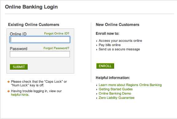 regions personal banking solutions login