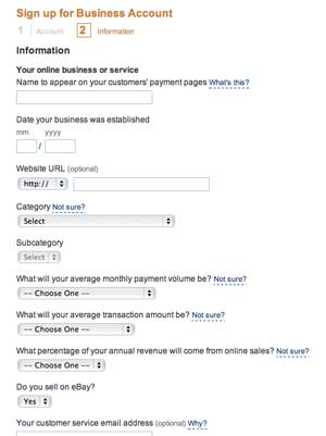 Sign up for business account step 2