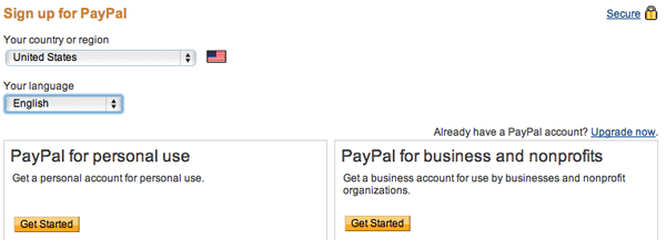 Sign up for Paypal Personal and Business