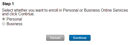 Choose "Personal"and join Webster Bank Online 