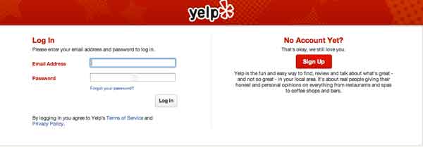 Yelp user account