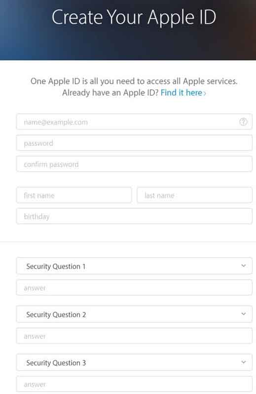 Create apple account